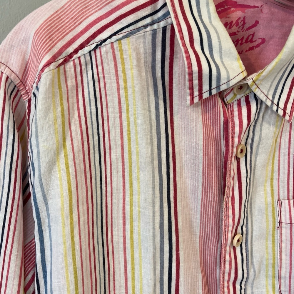 Tommy Bahama Relax 100% Linen Long Sleeve Button Front Shirt Mens Med Pink White - Picture 3 of 6
